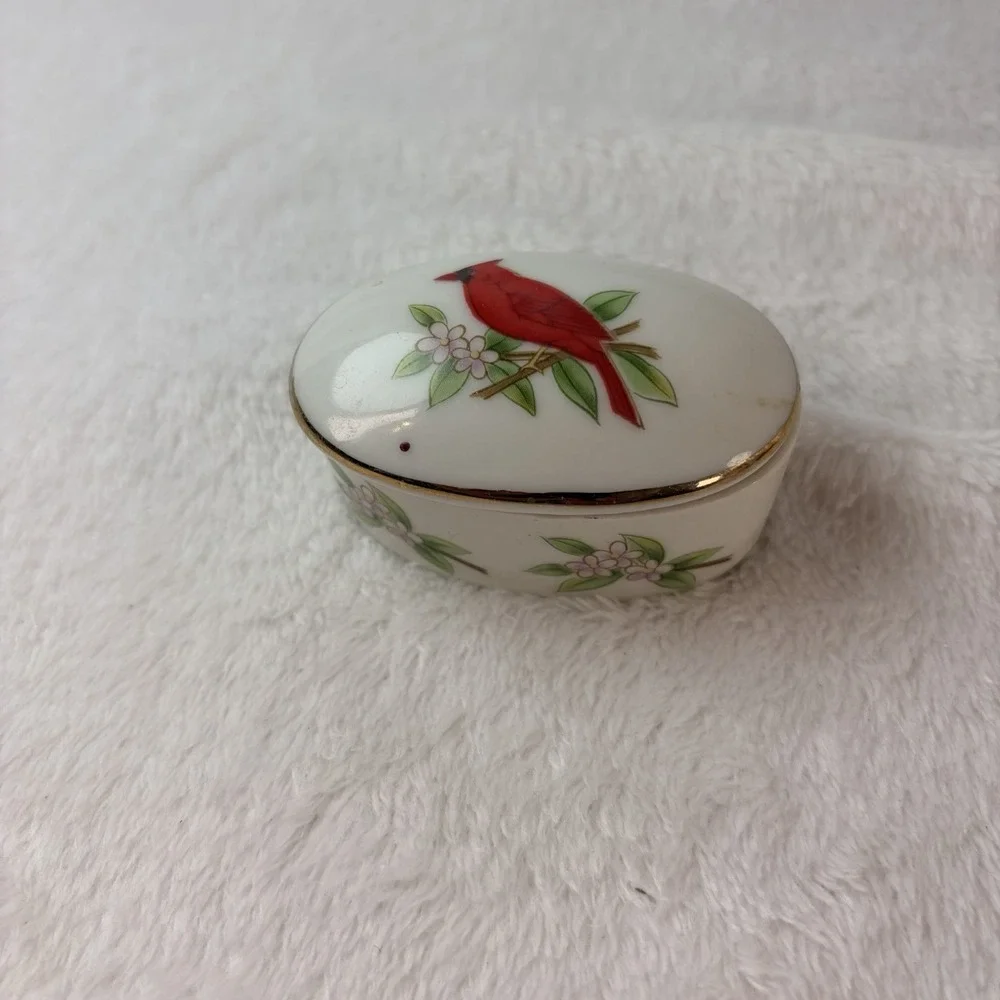 Vtg 80s Lefton Porcelain Cardinal Keepsake Trinket Box 2641 Hand Painted Japan